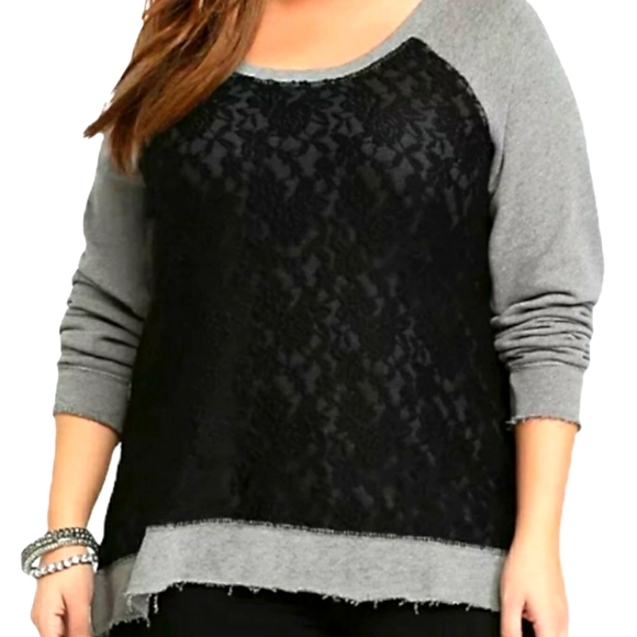 torrid Tops - Torrid Gray French Terry Top w/Black Lace Front Sweatshirt  Sz.3=22/24